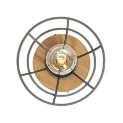 Industriële plafondlamp donkergrijs met hout - Arthur