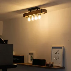 Industriële plafondlamp hout met staal 4-lichts - Reena
