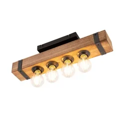 Industriële plafondlamp hout met staal 4-lichts - Reena