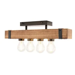 Industriële plafondlamp hout met staal 4-lichts - Reena