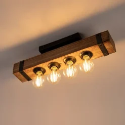 Industriële plafondlamp hout met staal 4-lichts - Reena