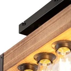 Industriële plafondlamp hout met staal 4-lichts - Reena