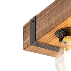 Industriële plafondlamp hout met staal 4-lichts - Reena