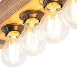 Industriële plafondlamp hout met staal 4-lichts - Reena