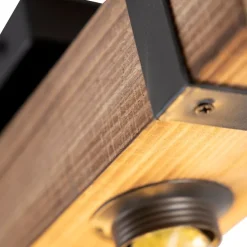 Industriële plafondlamp hout met staal 4-lichts - Reena