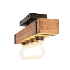 Industriële plafondlamp hout met staal 4-lichts - Reena