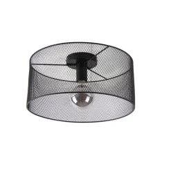Industriële plafondlamp zwart - Drum Mesh