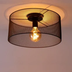 Industriële plafondlamp zwart - Drum Mesh