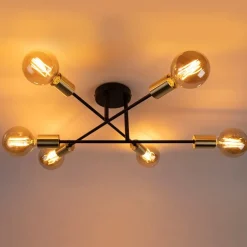 Industriële plafondlamp zwart met goud 6-lichts - Sydney