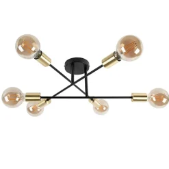 Industriële plafondlamp zwart met goud 6-lichts - Sydney