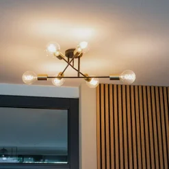 Industriële plafondlamp zwart met goud 6-lichts - Sydney