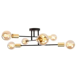 Industriële plafondlamp zwart met goud 6-lichts - Sydney