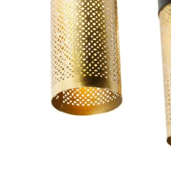 Industriële plafondlamp zwart met goud langwerpig 3-lichts - Raspi