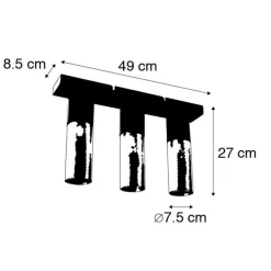 Industriële plafondlamp zwart met goud langwerpig 3-lichts - Raspi