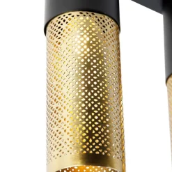 Industriële plafondlamp zwart met goud langwerpig 3-lichts - Raspi