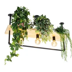 Industriële plafondlamp zwart met hout 3-lichts - Shelf