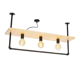 Industriële plafondlamp zwart met hout 3-lichts - Shelf