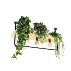 Industriële plafondlamp zwart met hout 3-lichts - Shelf