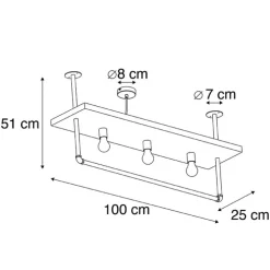 Industriële plafondlamp zwart met hout 3-lichts - Shelf