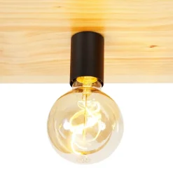 Industriële plafondlamp zwart met hout 3-lichts - Shelf