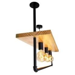 Industriële plafondlamp zwart met hout 3-lichts - Shelf