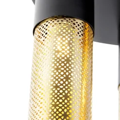 Industriële plafondlamp zwart met goud rond 3-lichts - Raspi