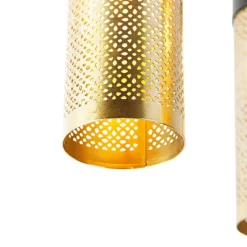 Industriële plafondlamp zwart met goud rond 3-lichts - Raspi