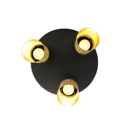 Industriële plafondlamp zwart met goud rond 3-lichts - Raspi