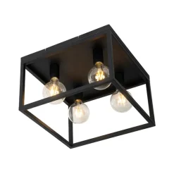 Industriële plafondlamp zwart 40 cm 4-lichts - Cage
