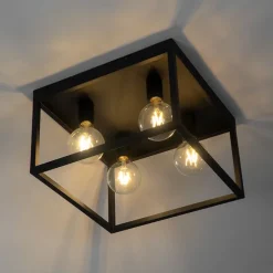 Industriële plafondlamp zwart 40 cm 4-lichts - Cage