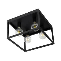 Industriële plafondlamp zwart 40 cm 4-lichts - Cage
