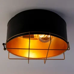 Industriële plafondlamp zwart met goud 35 cm - Barril