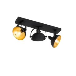 Industriële plafondlamp zwart met goud 3-lichts verstelbaar - Magnax