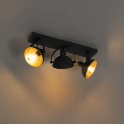 Industriële plafondlamp zwart met goud 3-lichts verstelbaar - Magnax