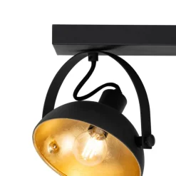 Industriële plafondlamp zwart met goud 3-lichts verstelbaar - Magnax