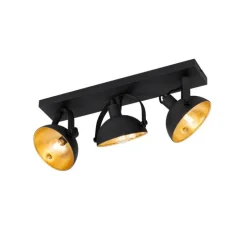 Industriële plafondlamp zwart met goud 3-lichts verstelbaar - Magnax