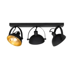 Industriële plafondlamp zwart met goud 3-lichts verstelbaar - Magnax