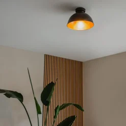 Industriële plafondlamp zwart met goud 28 cm - Magnax