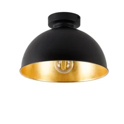 Industriële plafondlamp zwart met goud 28 cm - Magnax
