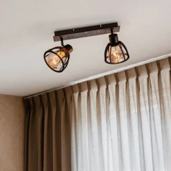 Industriële plafondlamp zwart 2-lichts - Fotu