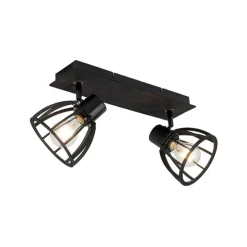 Industriële plafondlamp zwart 2-lichts - Fotu