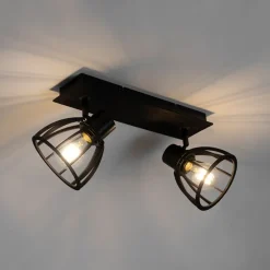 Industriële plafondlamp zwart 2-lichts - Fotu