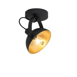 Industriële plafondlamp zwart met goud 15 cm verstelbaar - Magnax