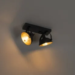 Industriële plafondlamp zwart met goud 2-lichts verstelbaar - Magnax
