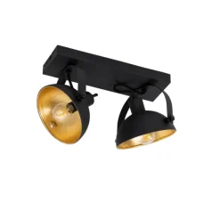 Industriële plafondlamp zwart met goud 2-lichts verstelbaar - Magnax