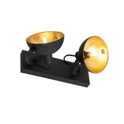 Industriële plafondlamp zwart met goud 2-lichts verstelbaar - Magnax