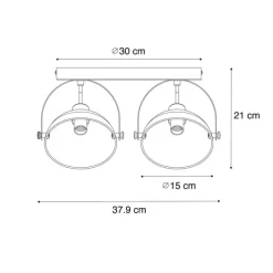 Industriële plafondlamp zwart met goud 2-lichts verstelbaar - Magnax