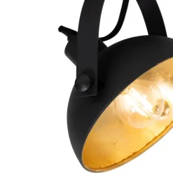 Industriële plafondlamp zwart met goud 2-lichts verstelbaar - Magnax