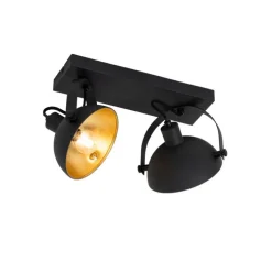 Industriële plafondlamp zwart met goud 2-lichts verstelbaar - Magnax