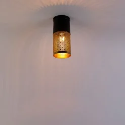 Industriële plafondlamp zwart met goud - Raspi